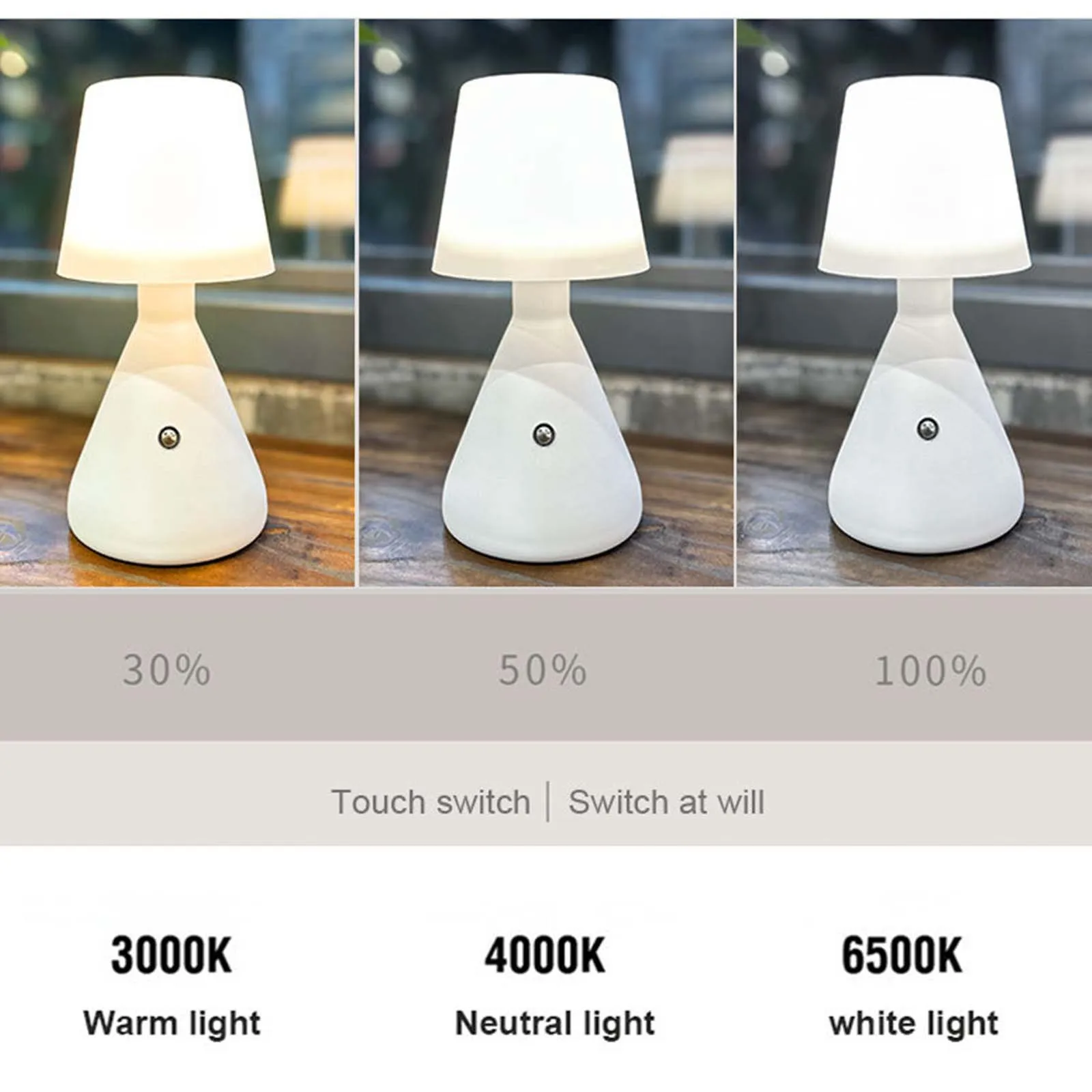 1pc, White Modern Simple Bedroom Table Lamp, Study Cozy Creative Lamp, Touch Rechargeable Ambient Light