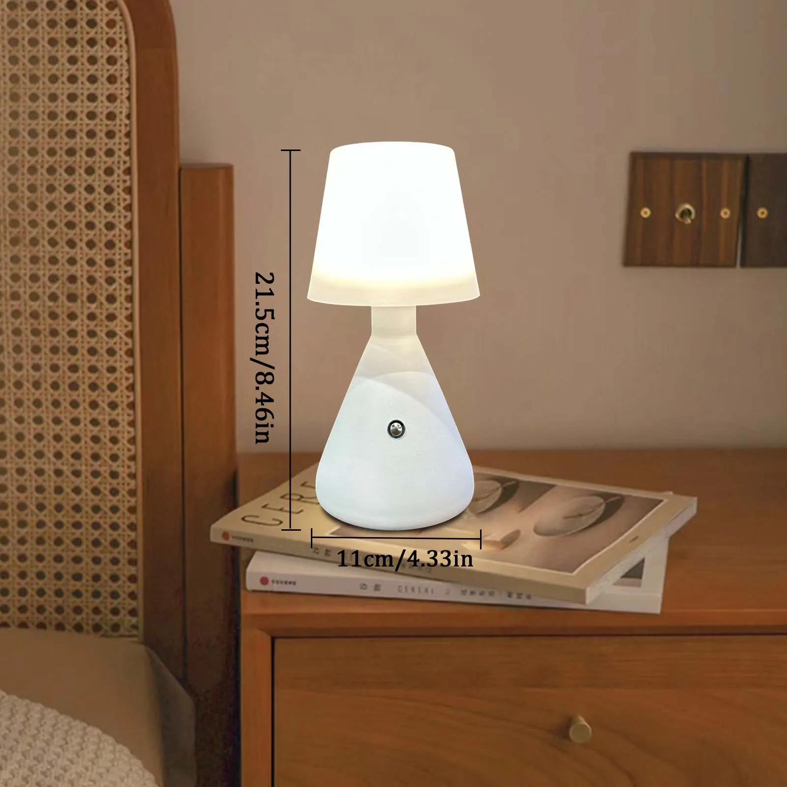 1pc, White Modern Simple Bedroom Table Lamp, Study Cozy Creative Lamp, Touch Rechargeable Ambient Light