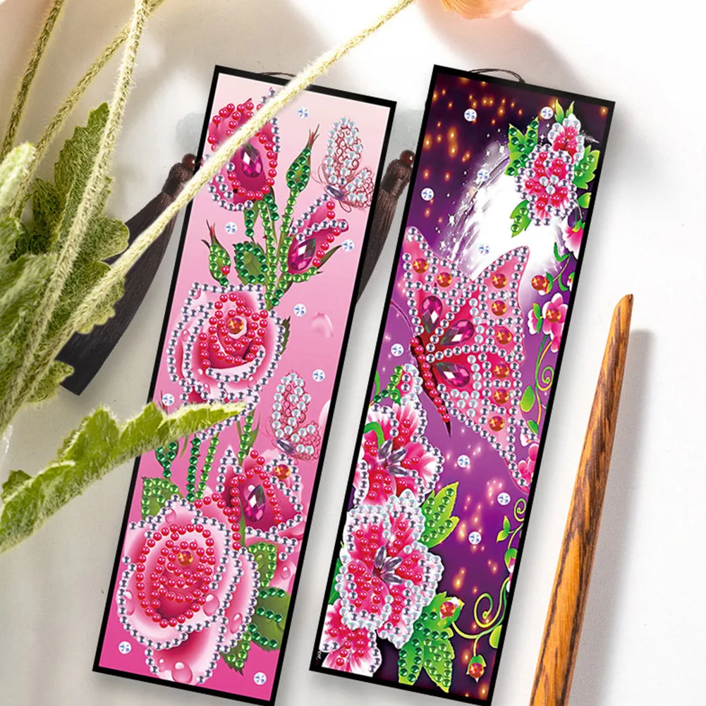 2pcs DIY Diamond Painting Leather Bookmark Special Shape Drill Tassel Craft