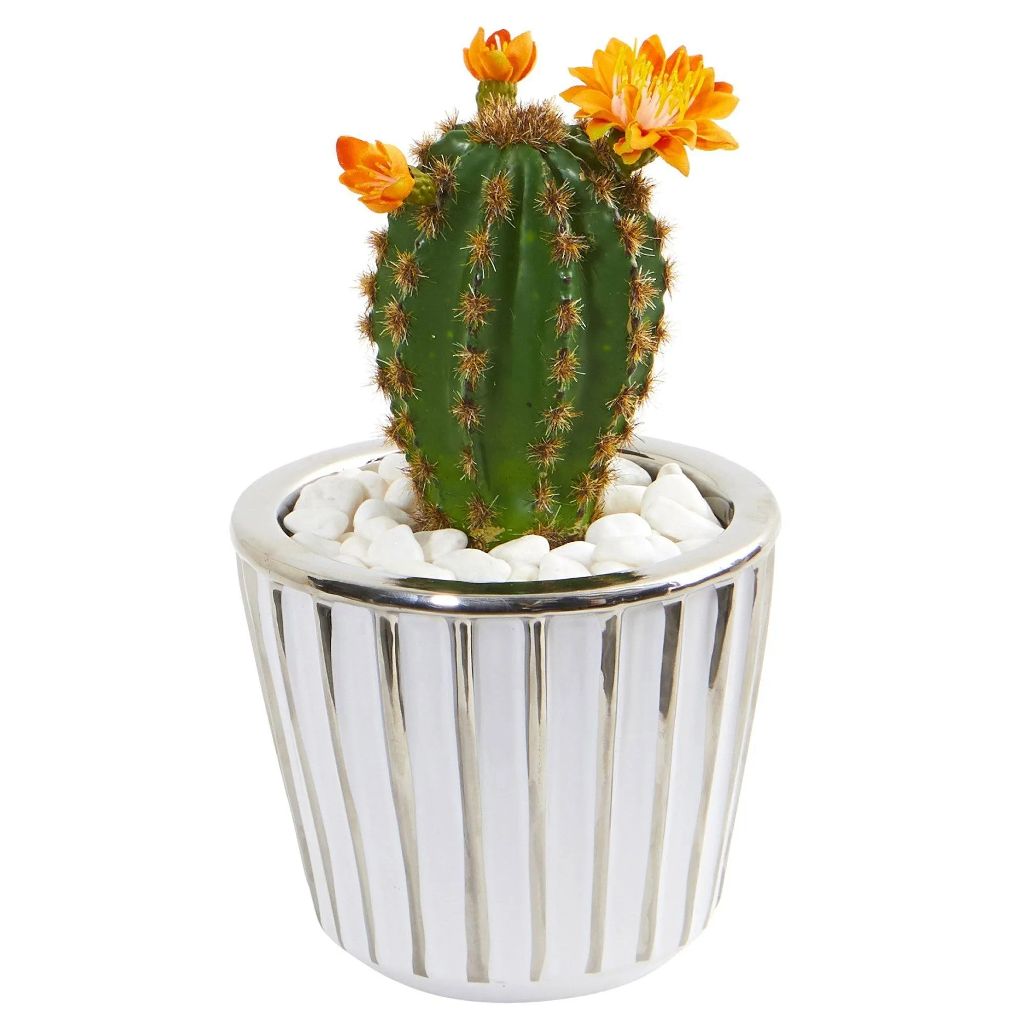 8” Flowering Cactus Artificial Plant in Decorative Planter (Set of 2)