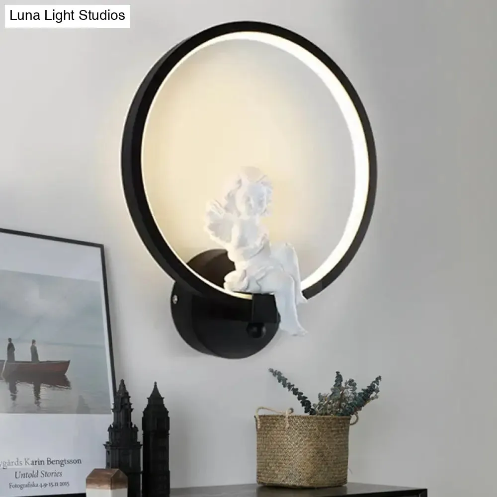 Art Ring Sconce Light: Little Angel Metal Resin Wall Lamp for Bedroom, Bathroom, Mirror