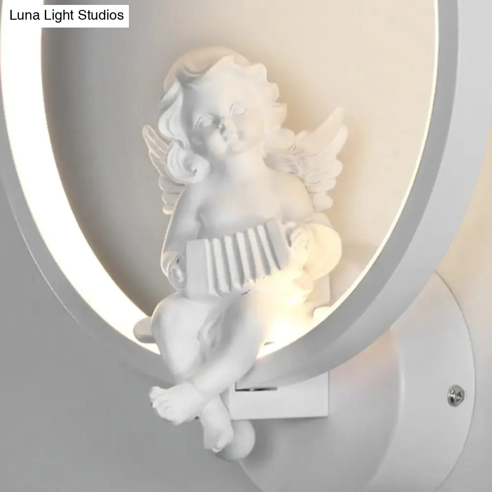 Art Ring Sconce Light: Little Angel Metal Resin Wall Lamp for Bedroom, Bathroom, Mirror