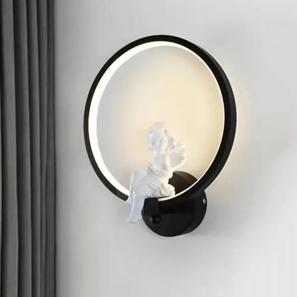 Art Ring Sconce Light: Little Angel Metal Resin Wall Lamp for Bedroom, Bathroom, Mirror