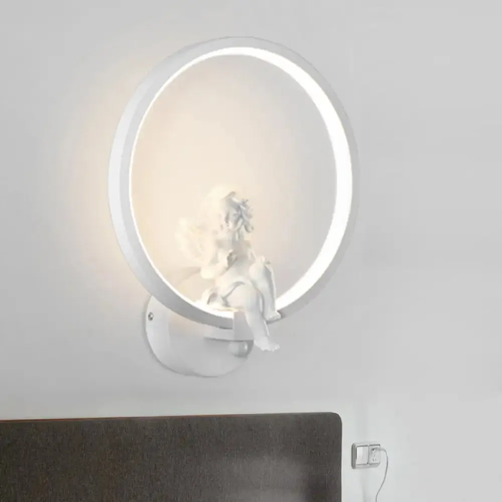 Art Ring Sconce Light: Little Angel Metal Resin Wall Lamp for Bedroom, Bathroom, Mirror