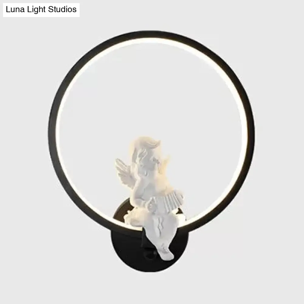 Art Ring Sconce Light: Little Angel Metal Resin Wall Lamp for Bedroom, Bathroom, Mirror