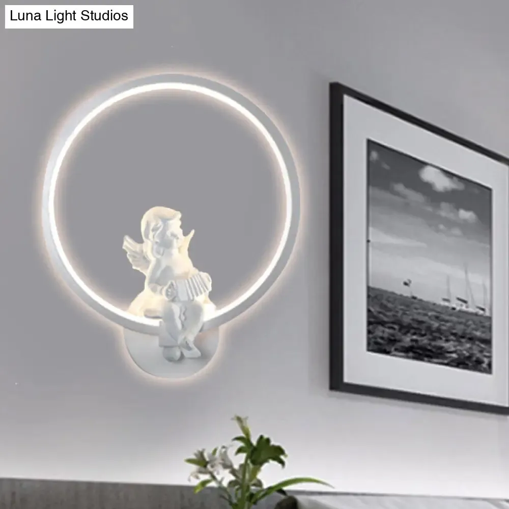 Art Ring Sconce Light: Little Angel Metal Resin Wall Lamp for Bedroom, Bathroom, Mirror