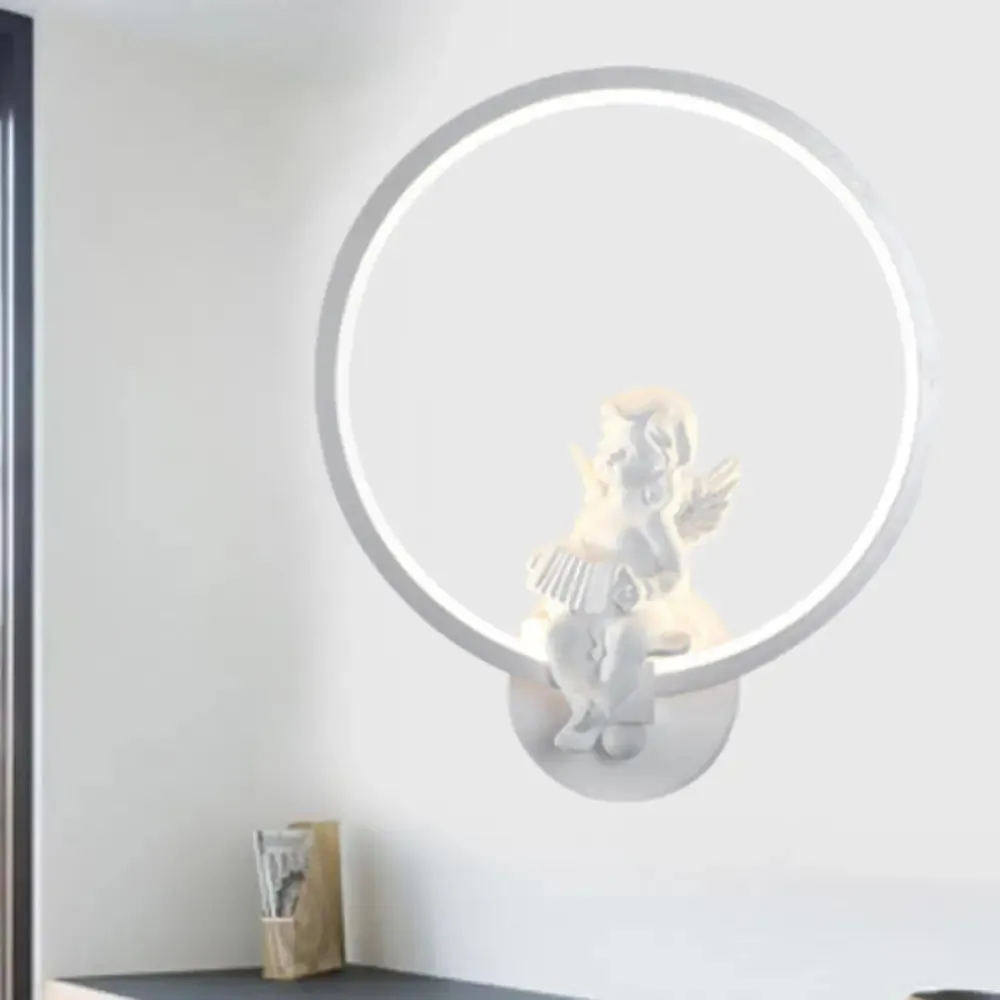 Art Ring Sconce Light: Little Angel Metal Resin Wall Lamp for Bedroom, Bathroom, Mirror