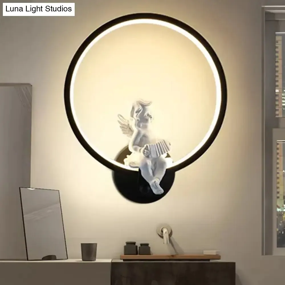 Art Ring Sconce Light: Little Angel Metal Resin Wall Lamp for Bedroom, Bathroom, Mirror