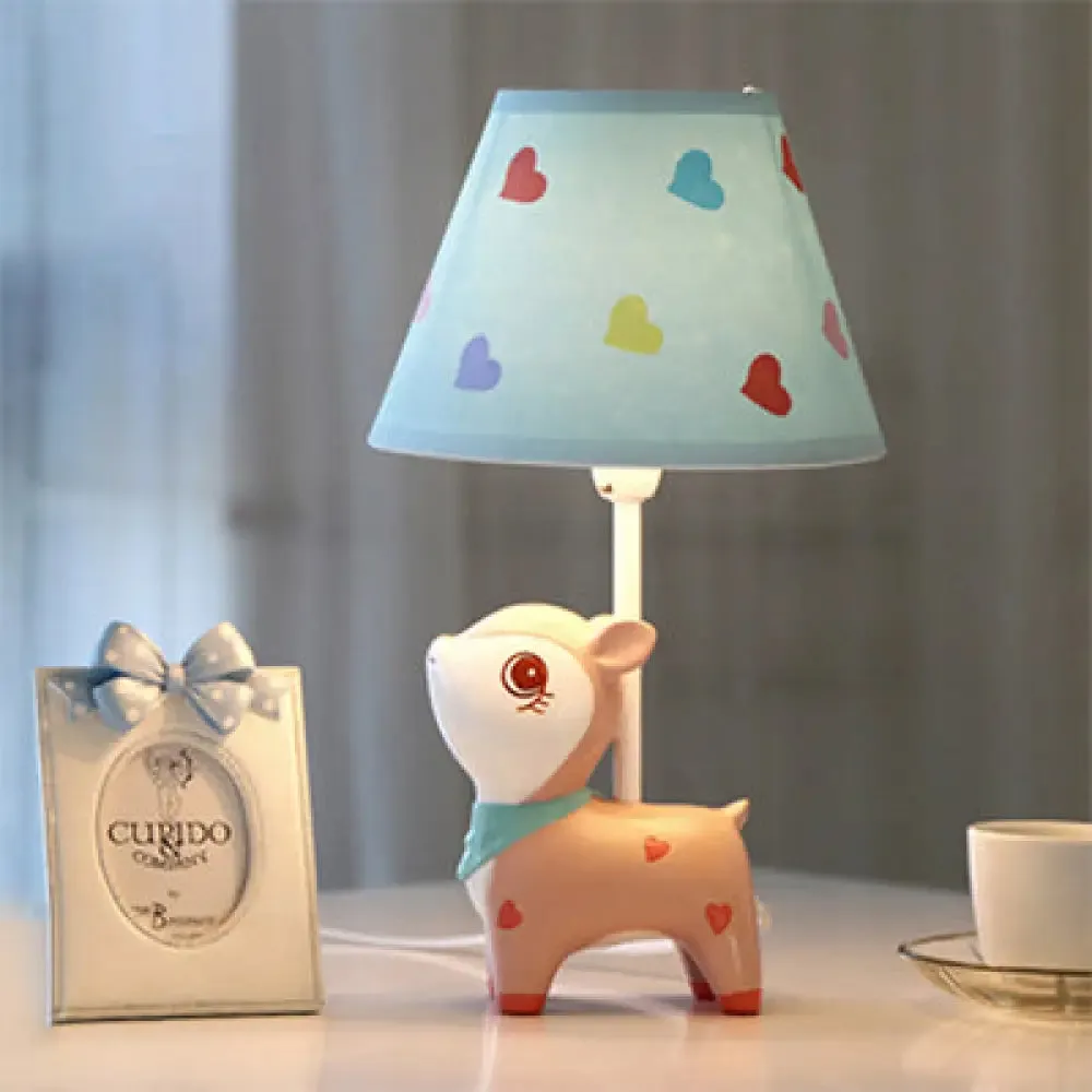 Charming Pink Sika Deer Desk Light with Fabric Shade - Perfect for Study Room