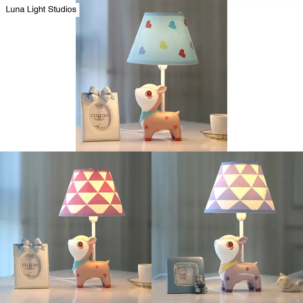 Charming Pink Sika Deer Desk Light with Fabric Shade - Perfect for Study Room