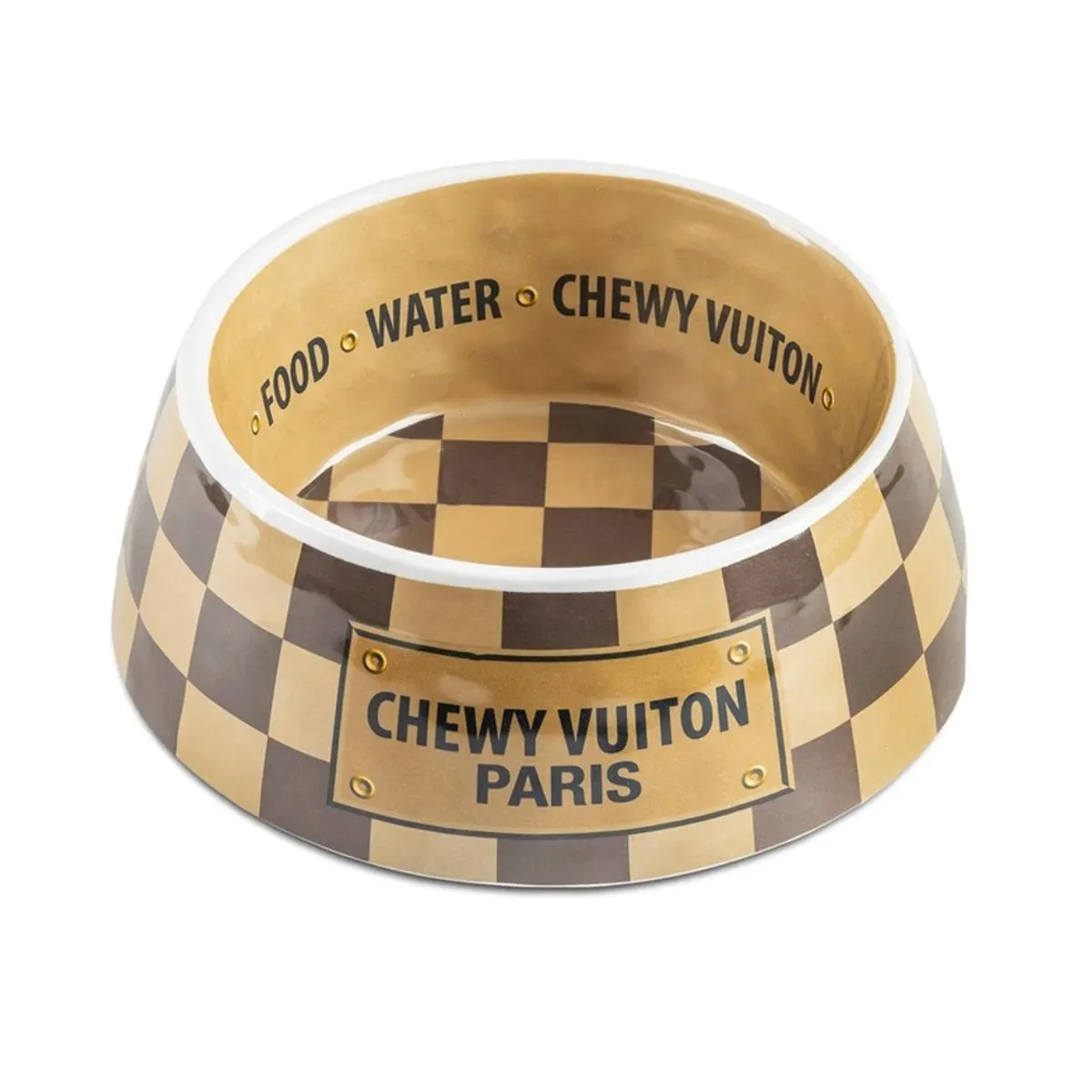 Checker Chewy Vuiton Pet Bowl