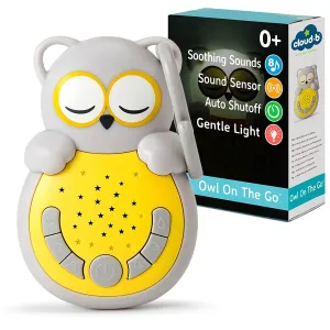 Cloud B Travel Comforting Sound Machine W/Calming Light | 4 White Noise and 4 Lullabies | Re-Activating Smart Sensor | Sweet Dreamz Grey Owl