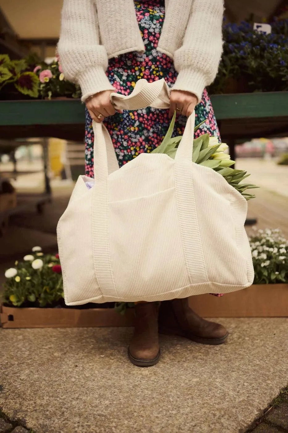 Corduroy Mom Bag Cream | Tote Bag