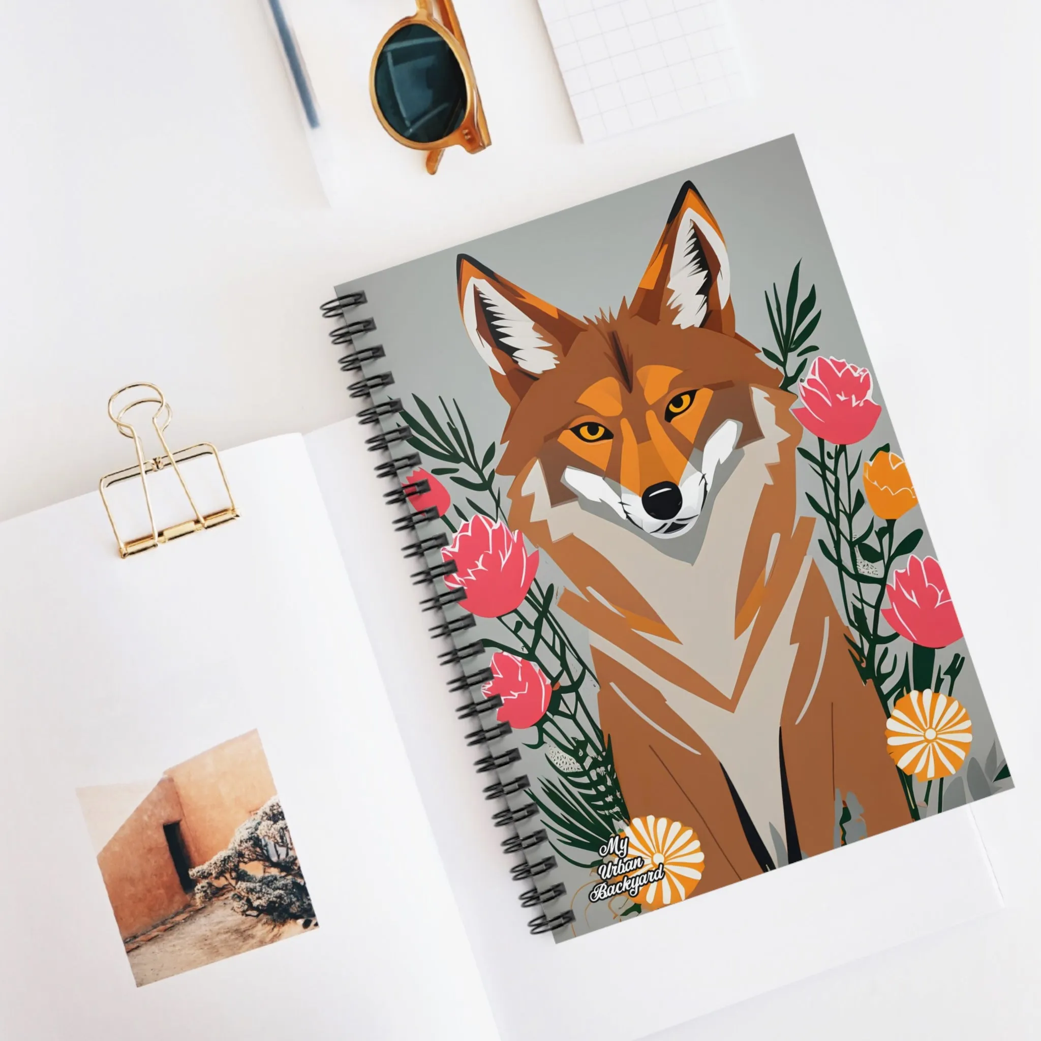 Coyote with Flowers, Spiral Notebook Journal - Write in Style