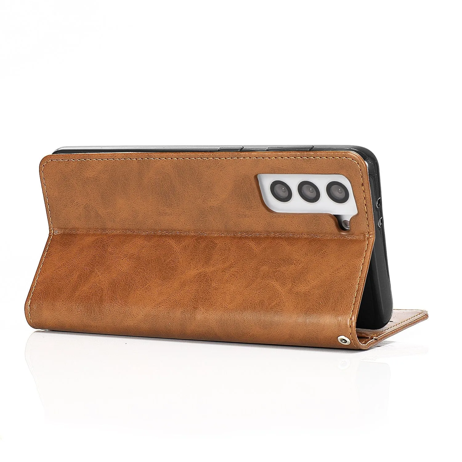 Folio Brown Leather Wallet Case - Samsung Galaxy S22 Plus