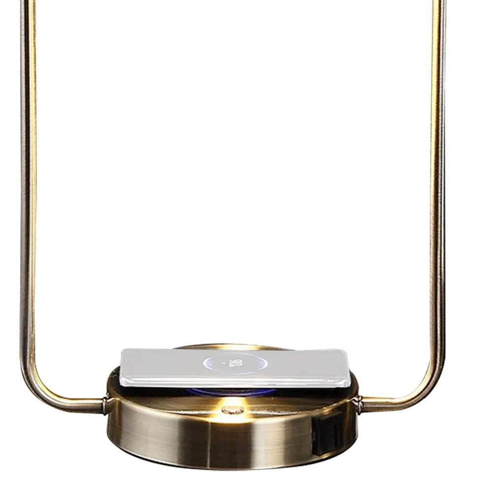 Gizo 21 Inch Table Lamp, LED Light, Wireless Charging, Metal Base, Brass By Casagear Home