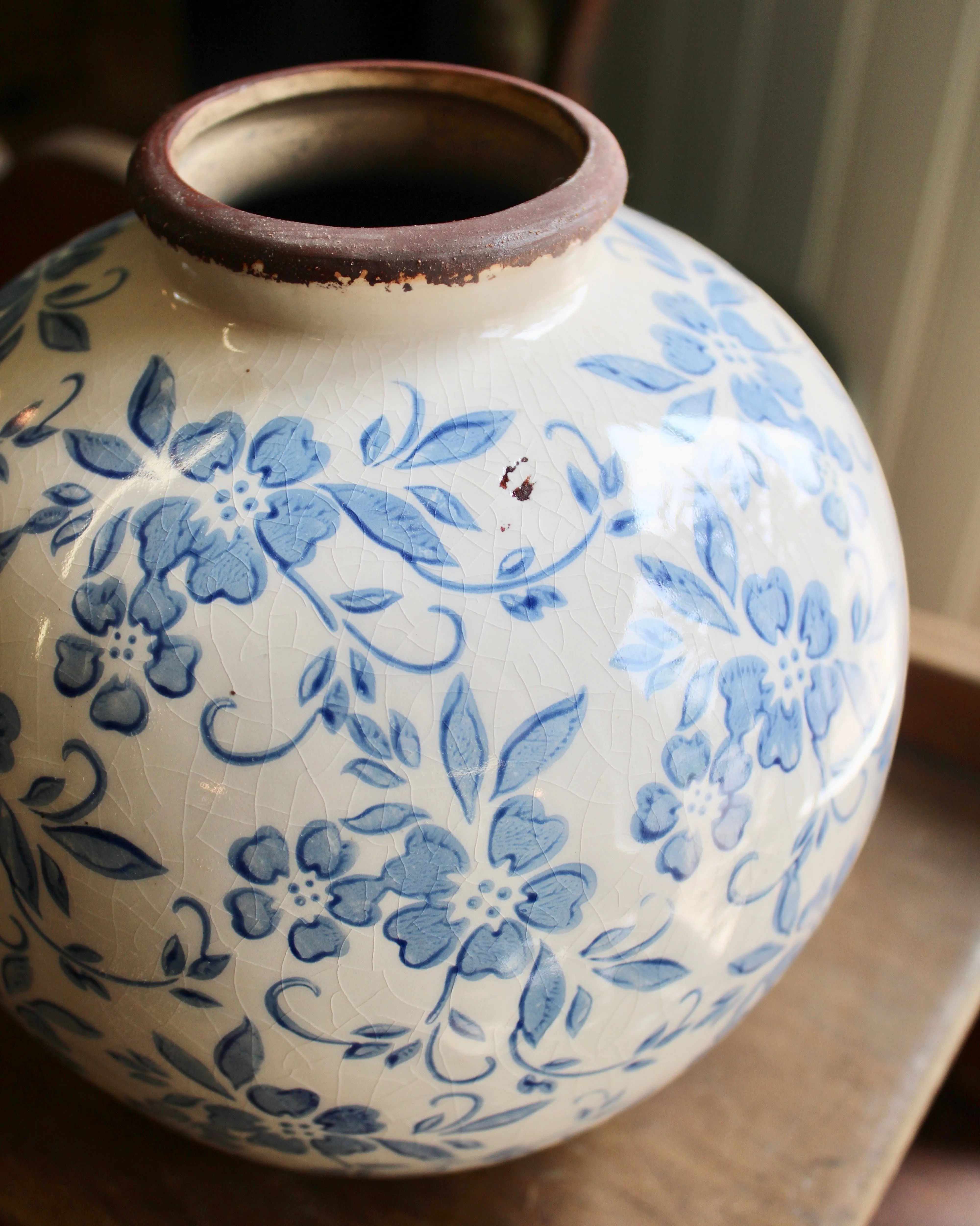 Glazed Terracotta Transferware Vase