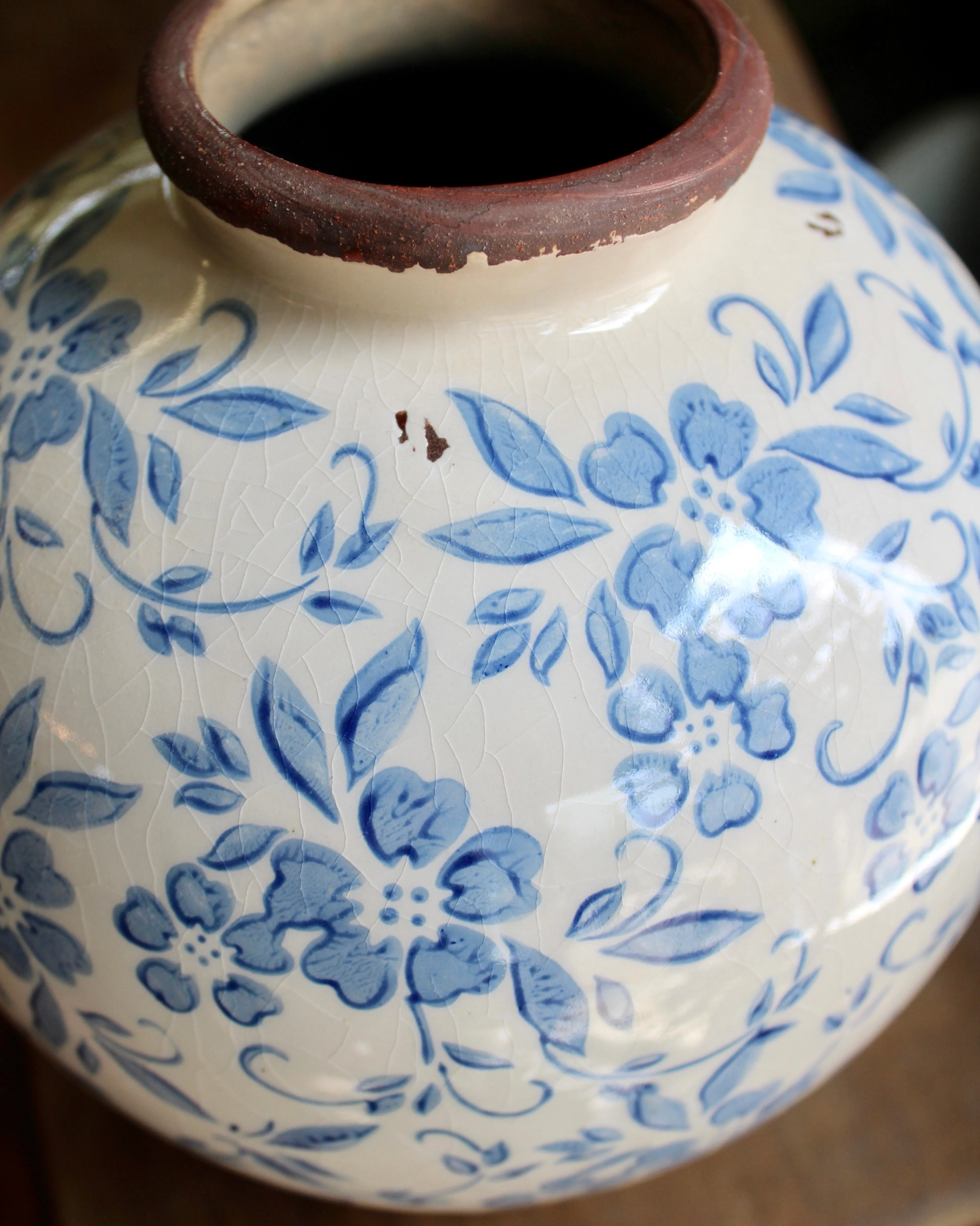 Glazed Terracotta Transferware Vase