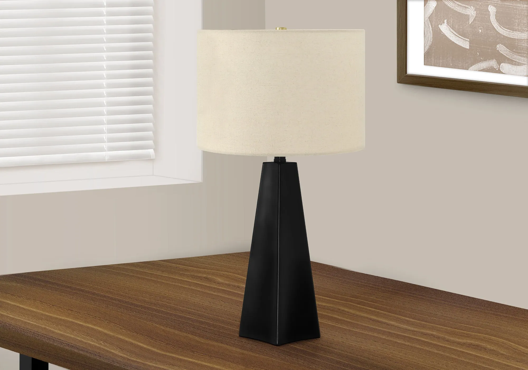 GlowLite - 27"H Black Resin Table Lamp with Beige Shade, Embrace Modern Illumination