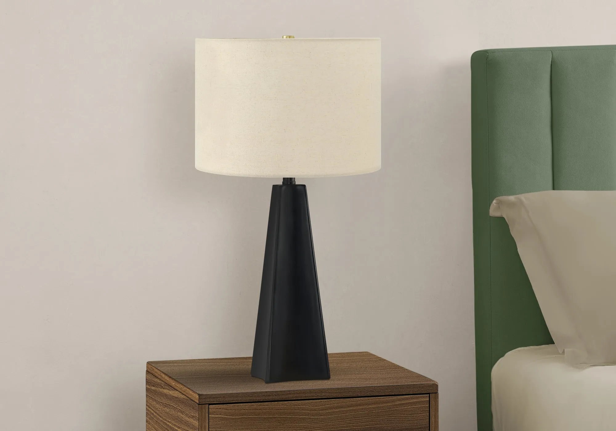 GlowLite - 27"H Black Resin Table Lamp with Beige Shade, Embrace Modern Illumination