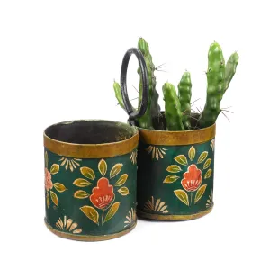 Green Floral Painted Bottle Carriers