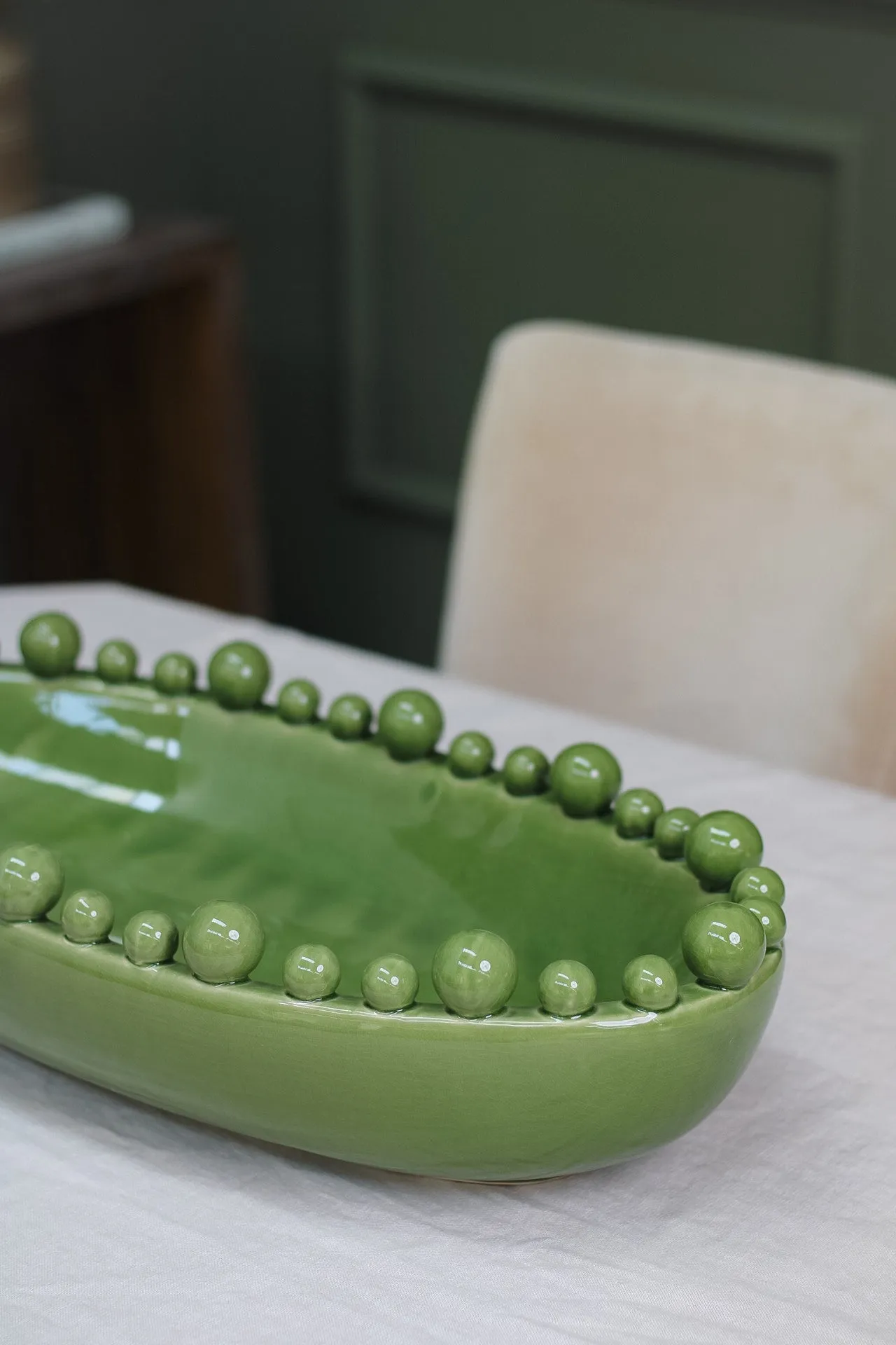 Green Oval Bobble Edged Bowl