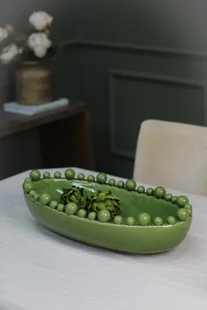 Green Oval Bobble Edged Bowl