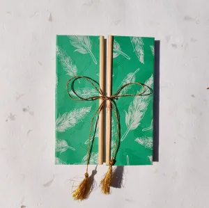 Handmade Paper Bamboo Hardcover Notebook | Feather