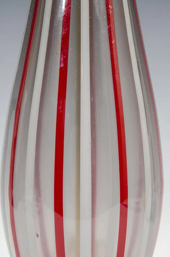 Italian Modern Murano Glass Drop Lamps with Red and White Caning, Pair