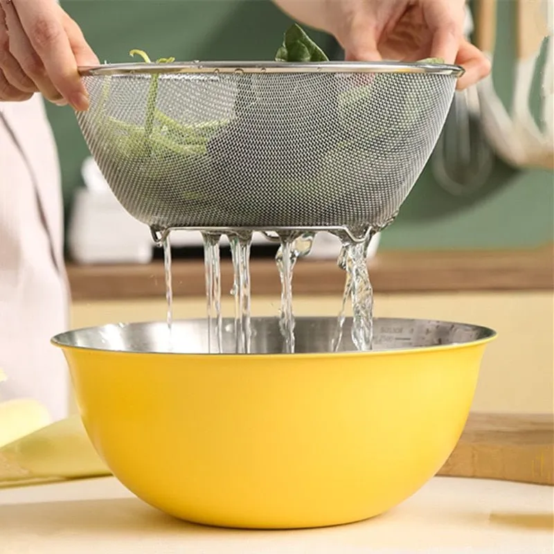 Japanese Stainless Steel Salad Bowls with Scale