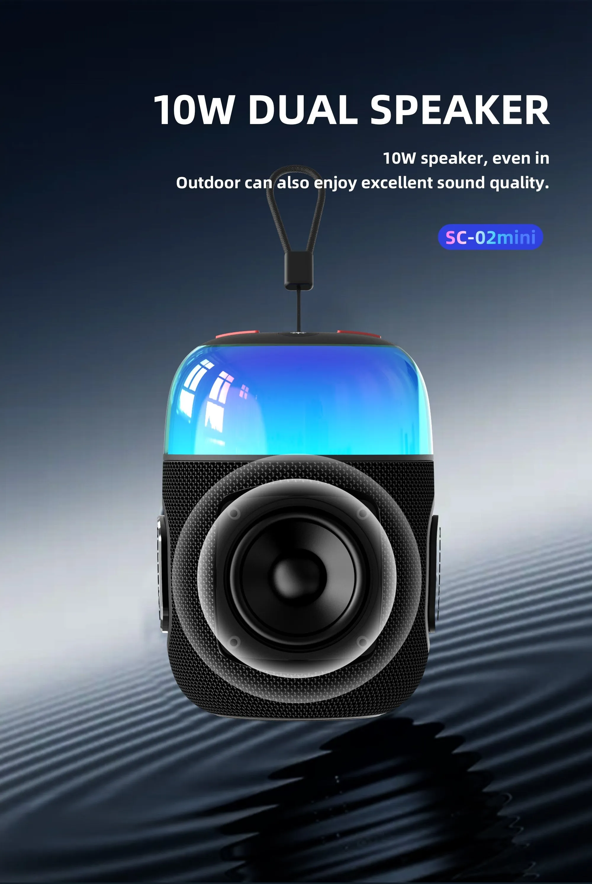 Mini 10W Portable Bluetooth Party Speaker with RGB Lights, Waterproof- Royal Blue