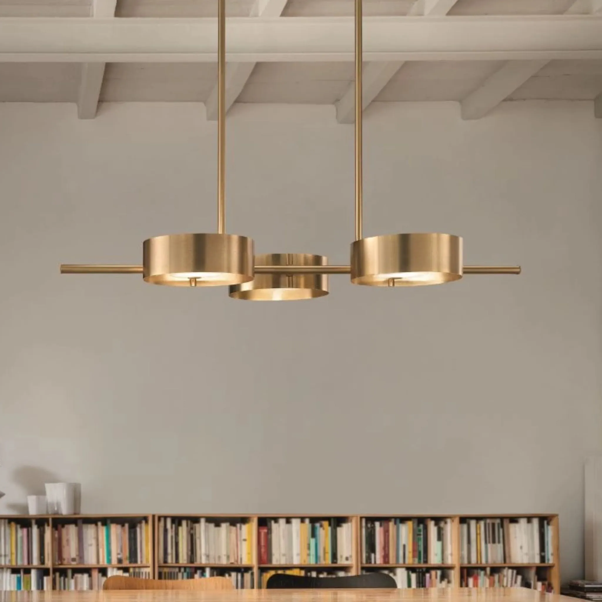 Modern Gold Metal Chandelier With Circular Elements