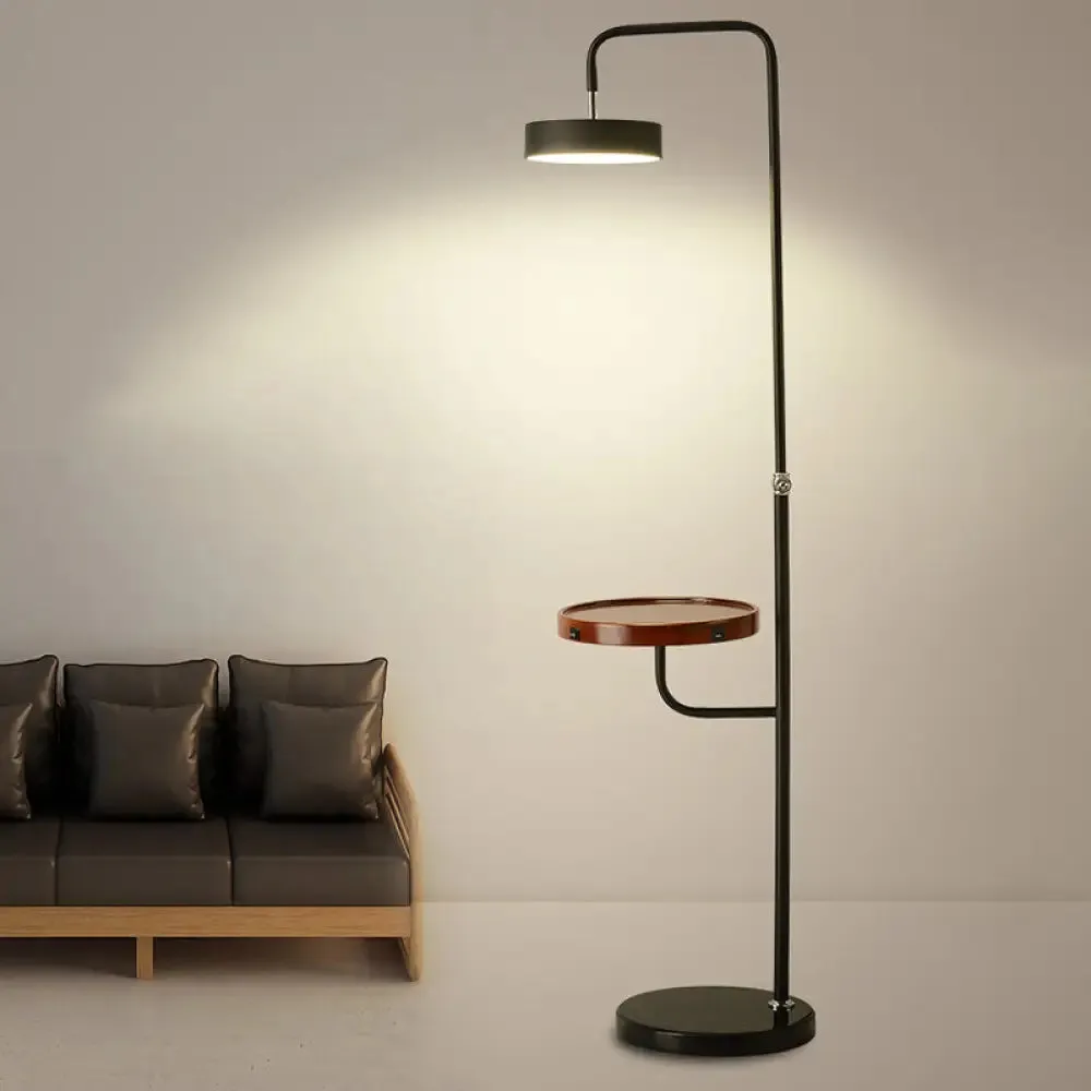 Modern Metal Swing-Arm LED Floor Lamp with Round Table - Living Room Stand Up Light