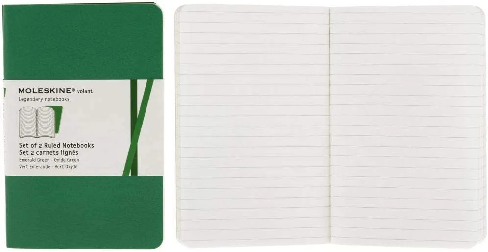 Moleskine Volant Ruled Pocket Notebook Set of 2 Green