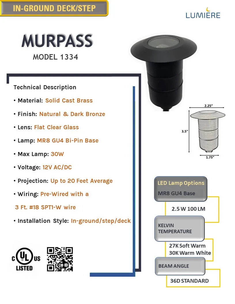 Noir MurPass Solid Brass Mini Deck- In-Ground Light | Outdoor Landscape Lighting