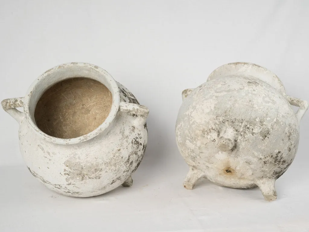 Pair of 1960s Vintage Marmite Planters with White Patina