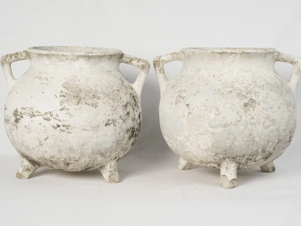 Pair of 1960s Vintage Marmite Planters with White Patina