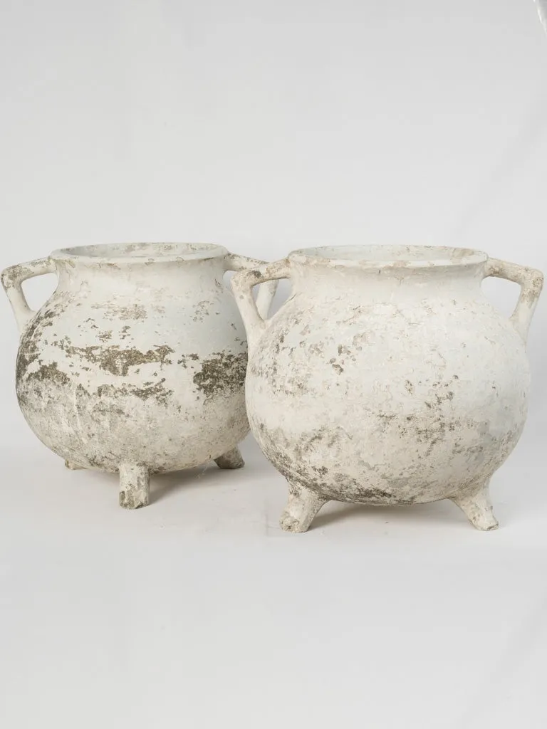 Pair of 1960s Vintage Marmite Planters with White Patina