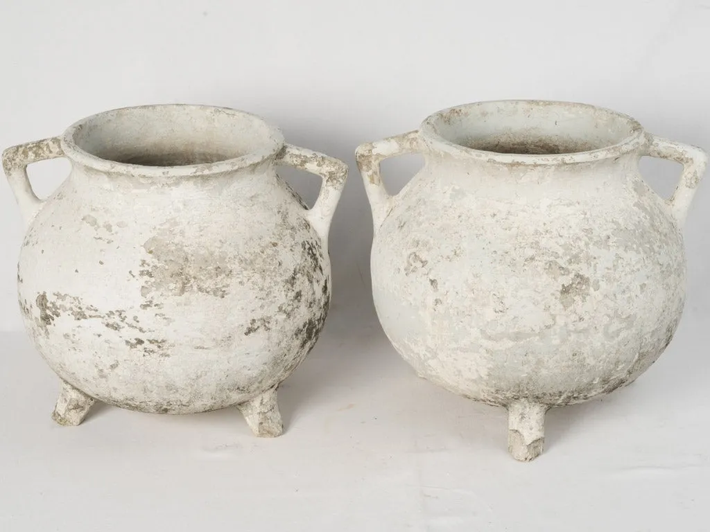 Pair of 1960s Vintage Marmite Planters with White Patina