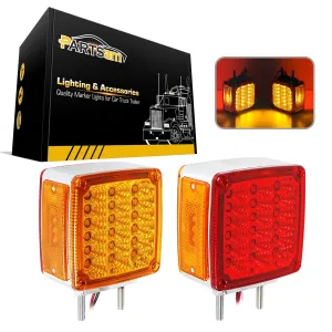 Partsam 2x Truck Trailer Square Double Face Pedestal Stop Turn Tail Light Amber / Red 39 LED for Trucks