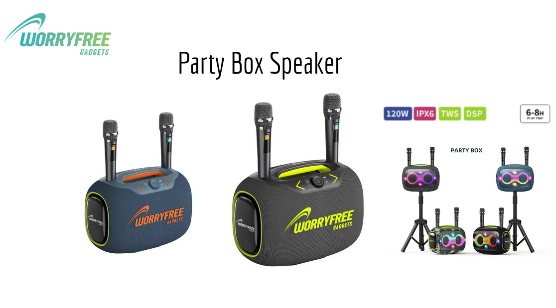 Party Box-Wireless 120W Portable Bluetooth Speaker Karaoke with a Tripod & Two Microphones, Gray