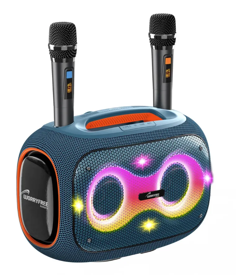 Party Box-Wireless 120W Portable Bluetooth Speaker Karaoke with a Tripod & Two Microphones, Gray