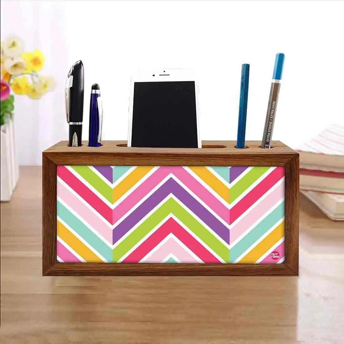 Pen Mobile Stand Holder Desk Organizer - Colorful Lines