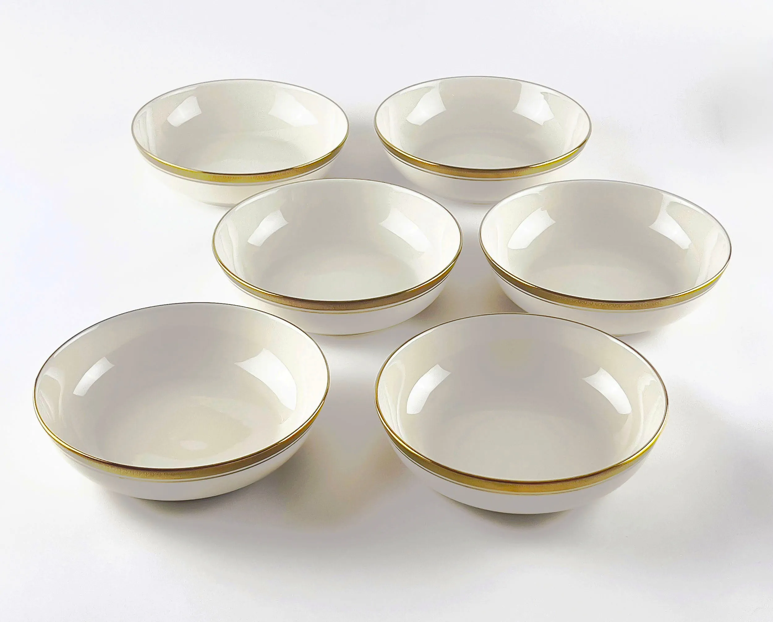 Pickard Palace Gold Porcelain Coupe, Soup Bowls. 24K Gold Detail. Set of 6.