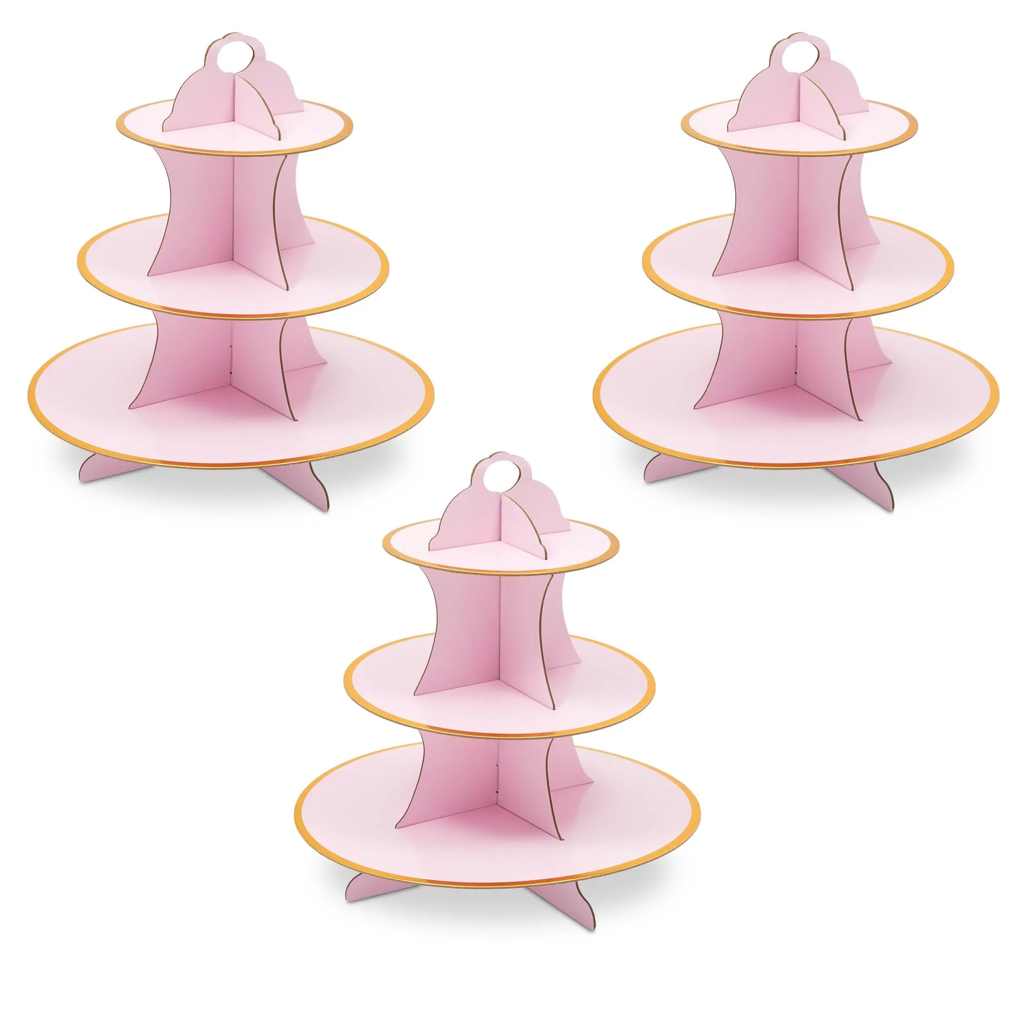 Pink 3-Tiered Cupcake Holders for Girl Baby Showers, Birthday Party (3 pack)