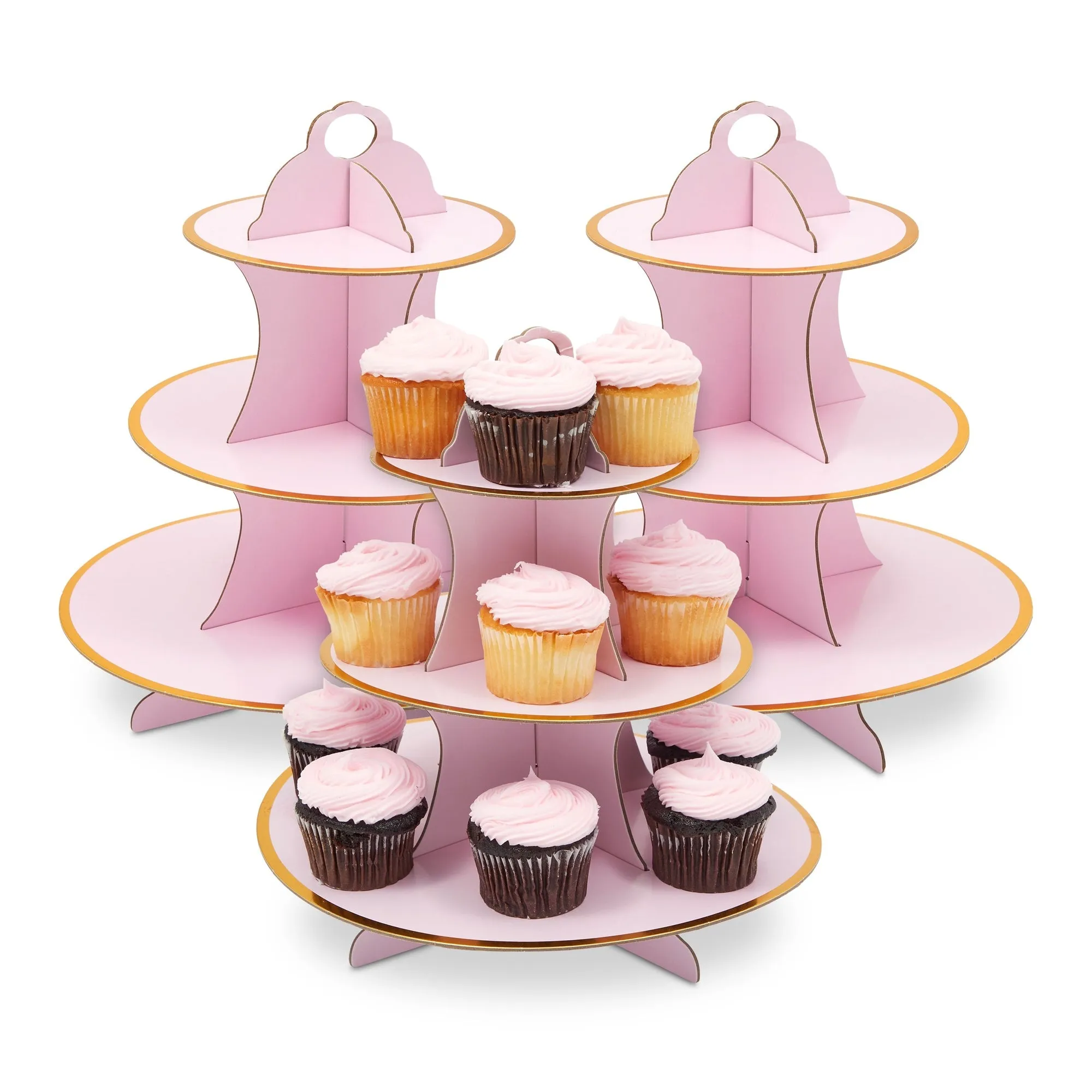 Pink 3-Tiered Cupcake Holders for Girl Baby Showers, Birthday Party (3 pack)