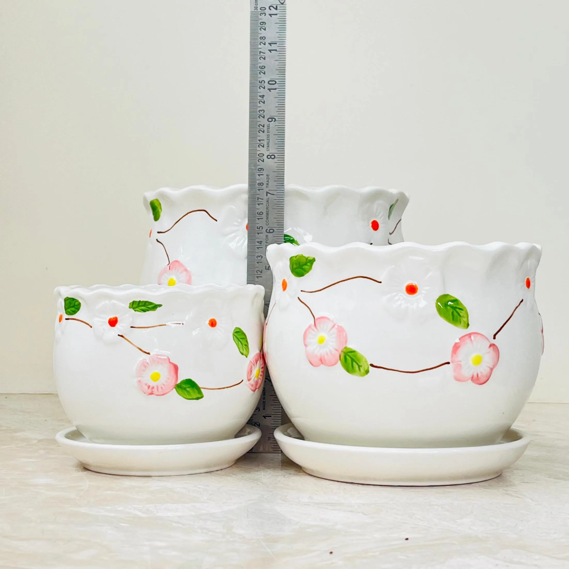 Pink Blossom Ceramic Planter Set Of 3