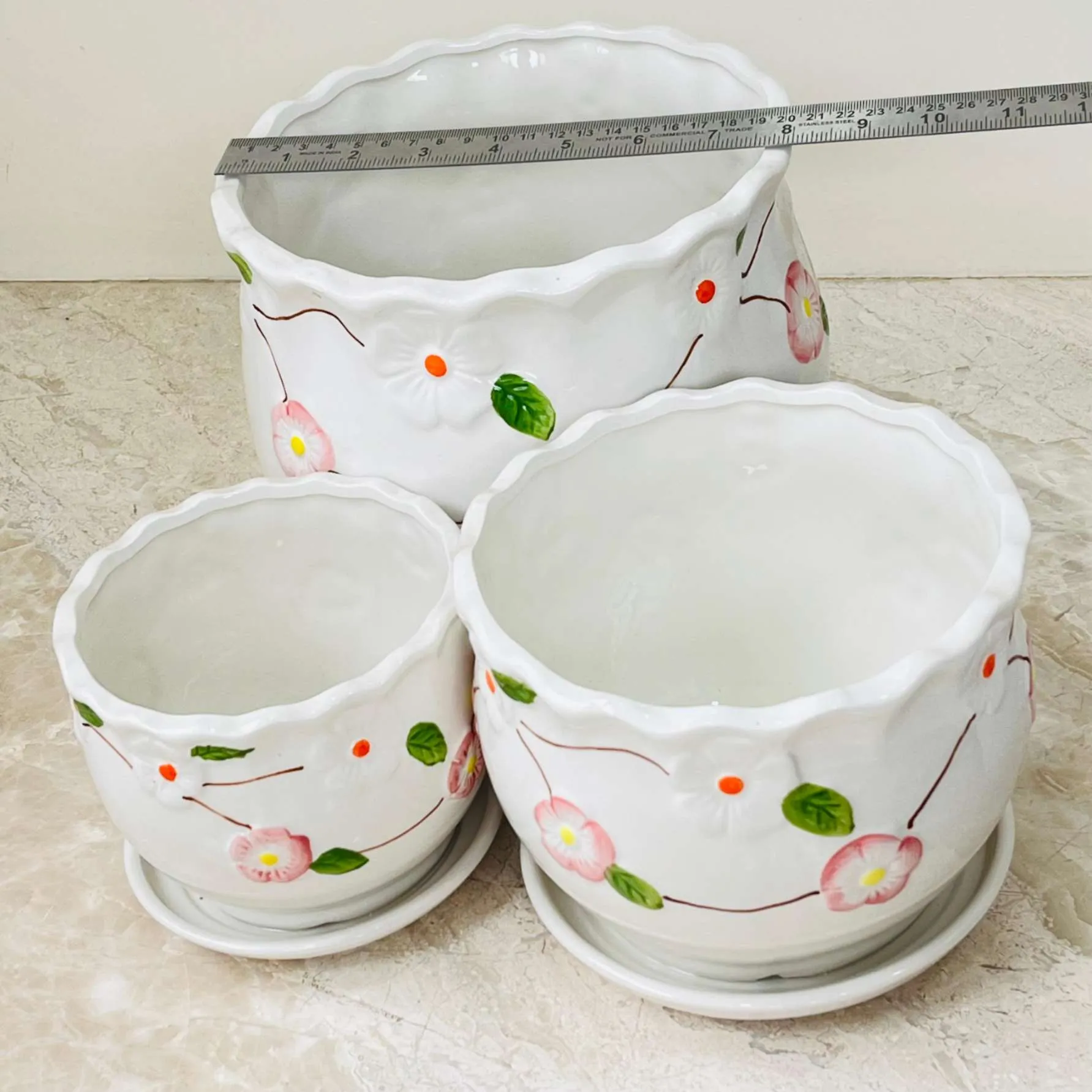 Pink Blossom Ceramic Planter Set Of 3