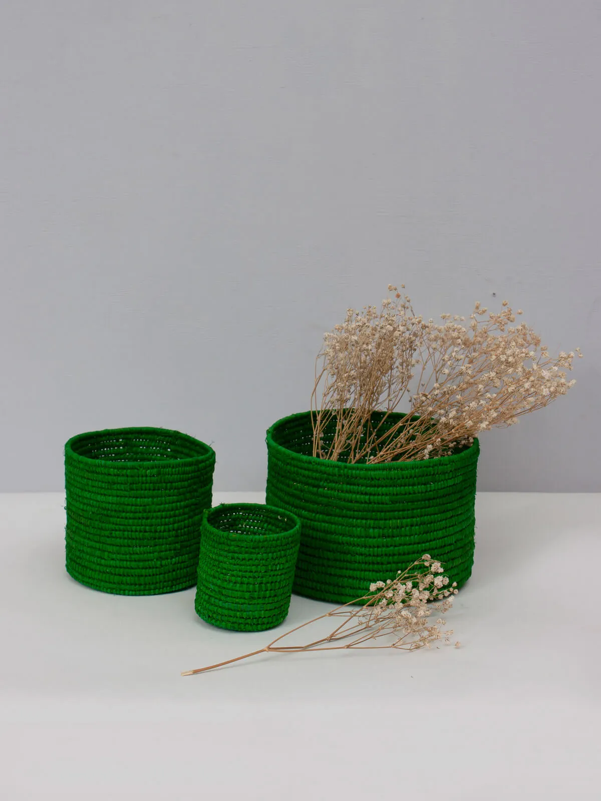 Raffia Storage Pots, Green