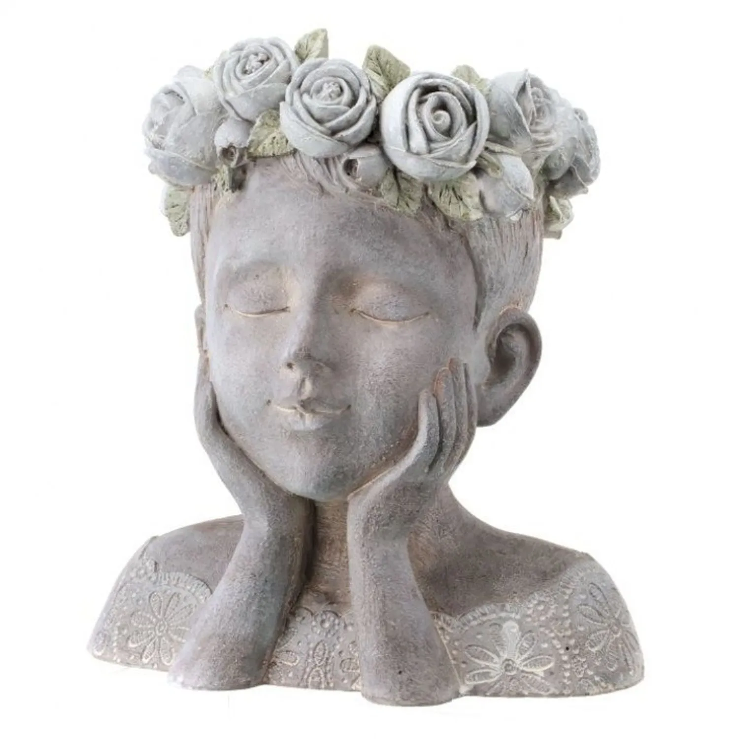 Regency International Polystone Rose Crown Lady Planter 11" Tall